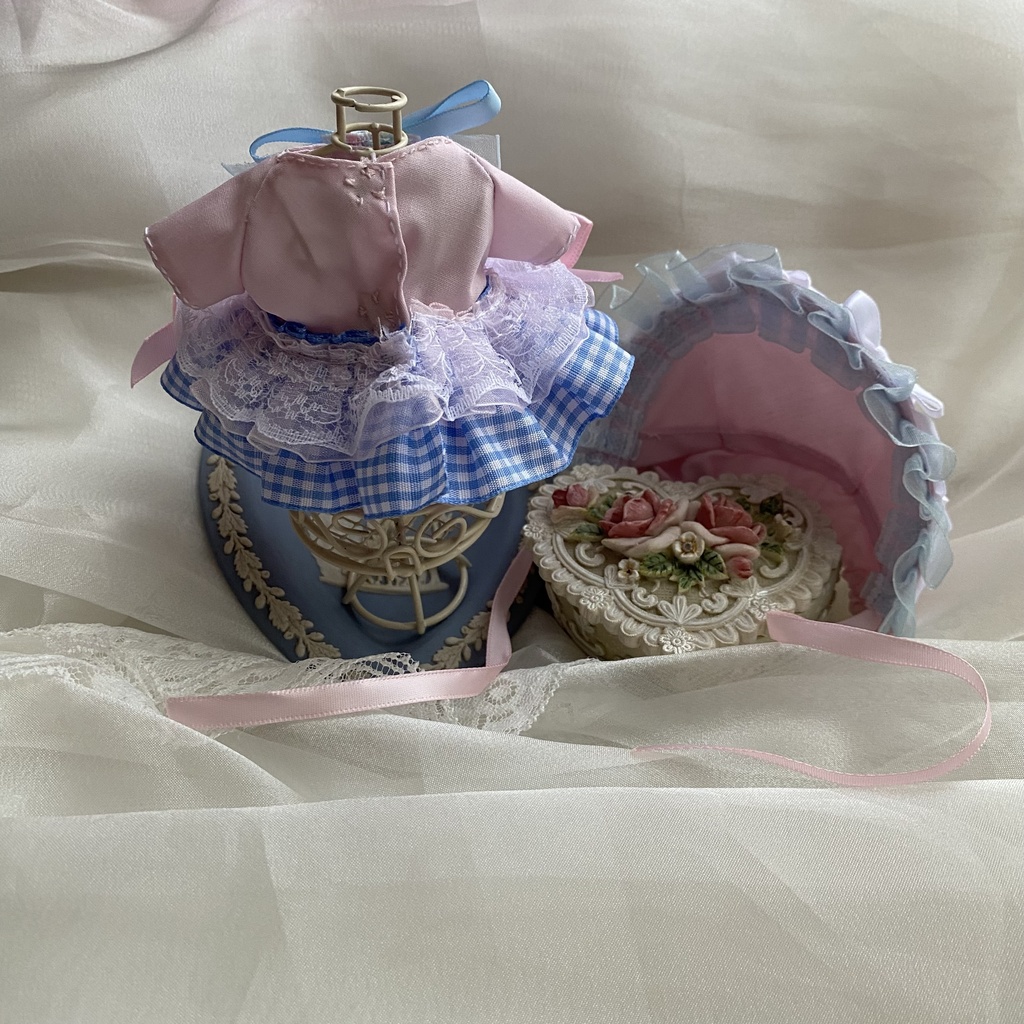 みずいろいちご♡リボンドレス ぬい服 ボンネットセット