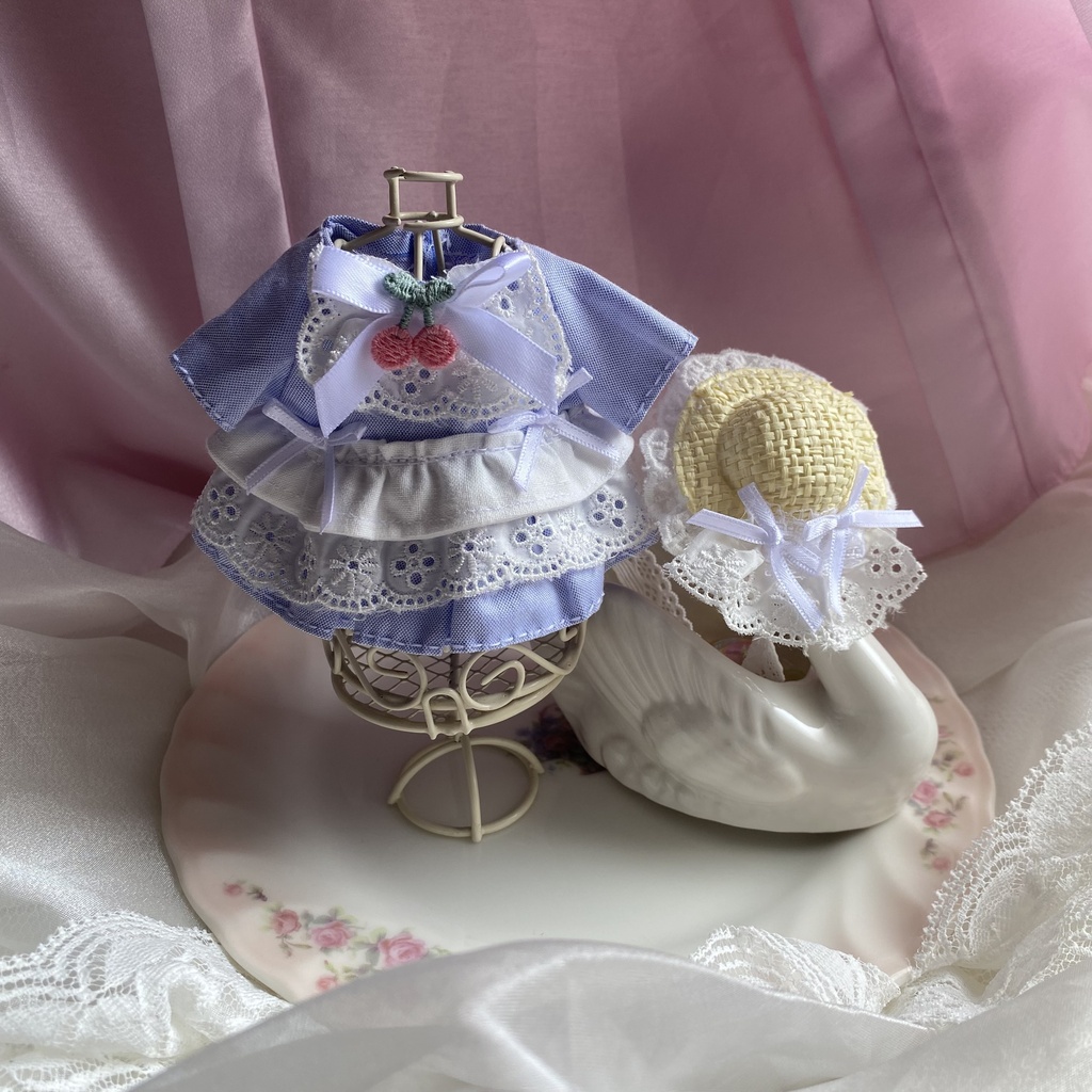 みずいろお嬢様ワンピース 帽子 ぬい服