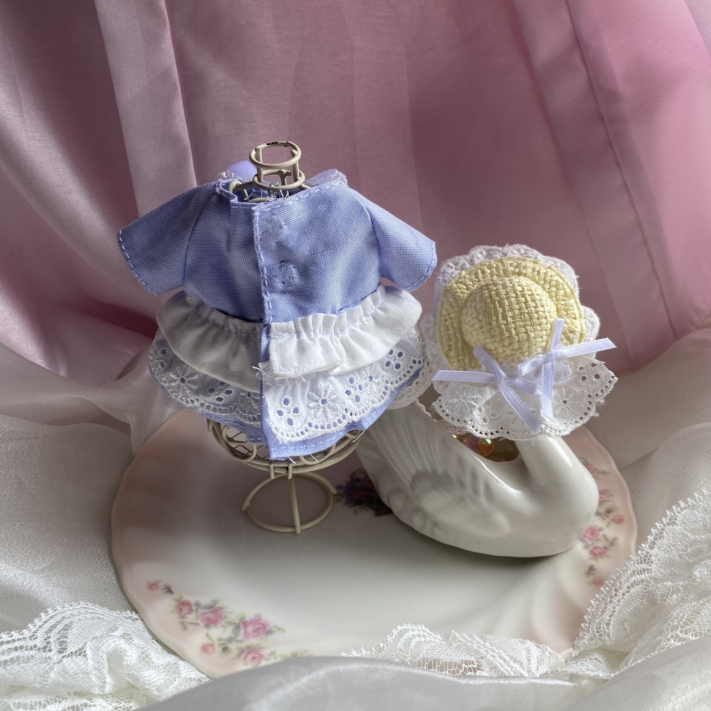 みずいろお嬢様ワンピース 帽子 ぬい服
