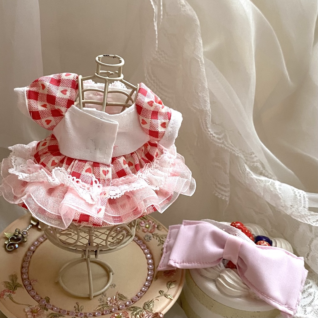 ハートチェックドレス ぬい服 いつぬい