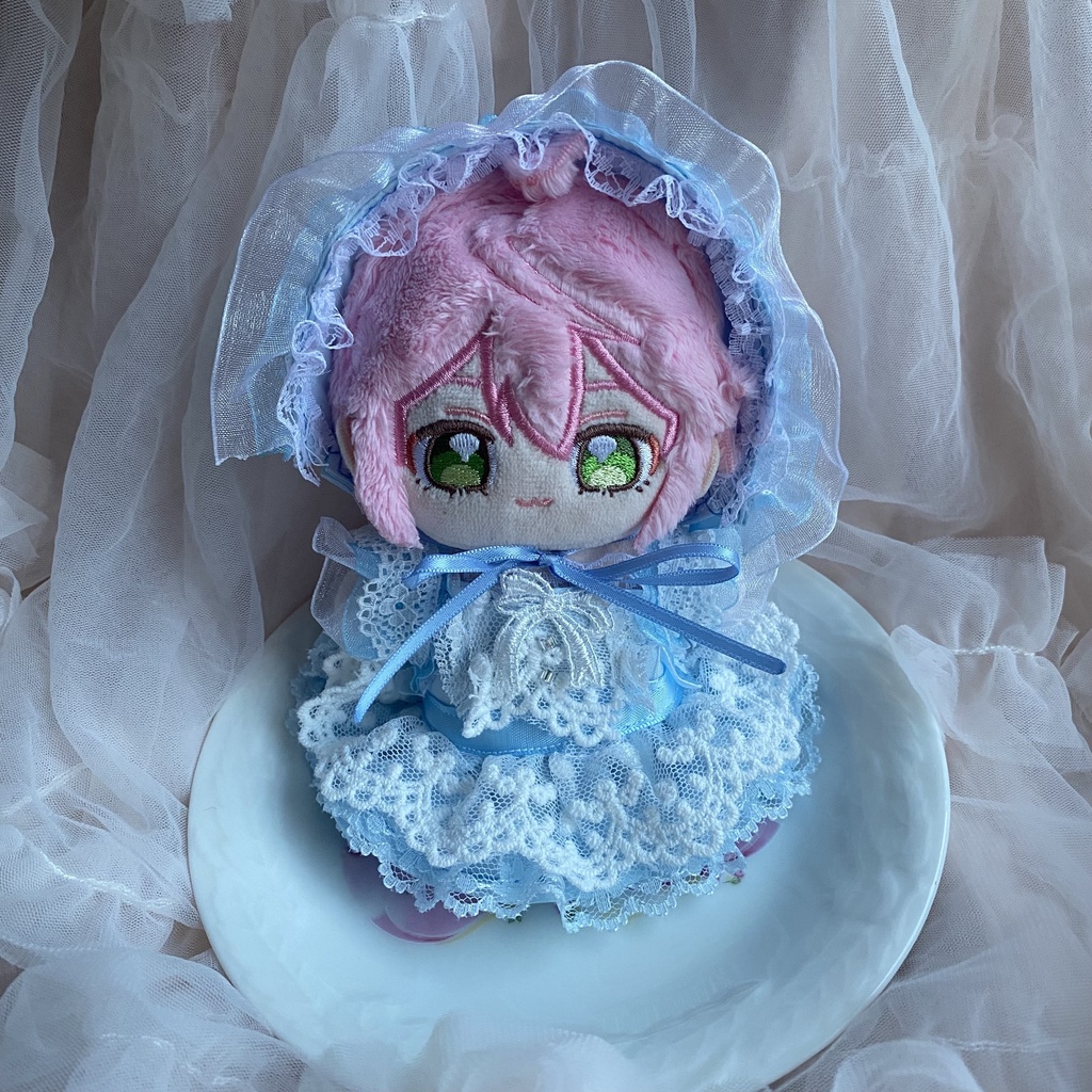 おめかしみずいろドレス ボンネット ぬい服 12cmぬい