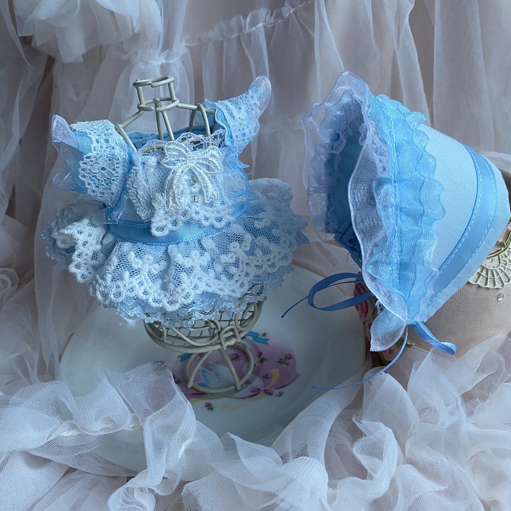 おめかしみずいろドレス ボンネット ぬい服 12cmぬい