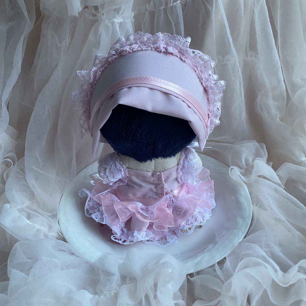 いちごみるく色おめかしボンネット セットドレス ぬい服 12cmぬい服