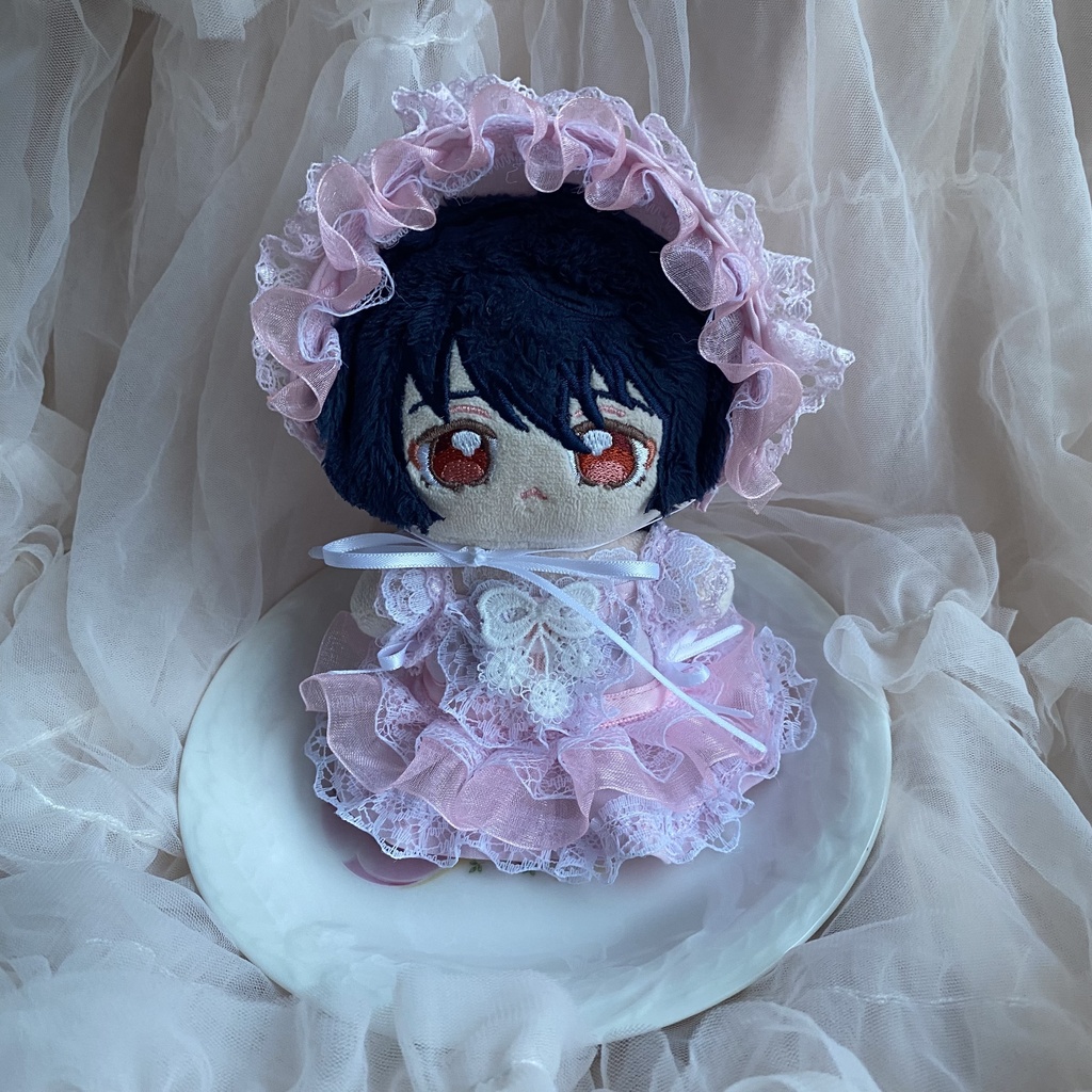 いちごみるく色おめかしボンネット セットドレス ぬい服 12cmぬい服