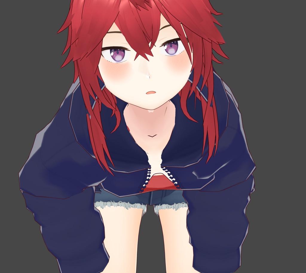 【無料/Vroid】前開きデカジップパーカー+スポブラ風ショート丈Tシャツ