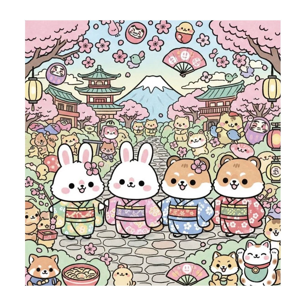 【デジタルぬりえ】かわいい日本の風景と動物たち（大容量 全32ページ・PDFデータ）