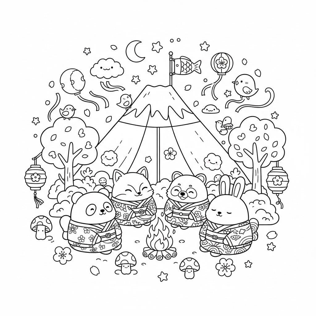 【デジタルぬりえ】かわいい日本の風景と動物たち(大容量 全32ページ・PDFデータ)