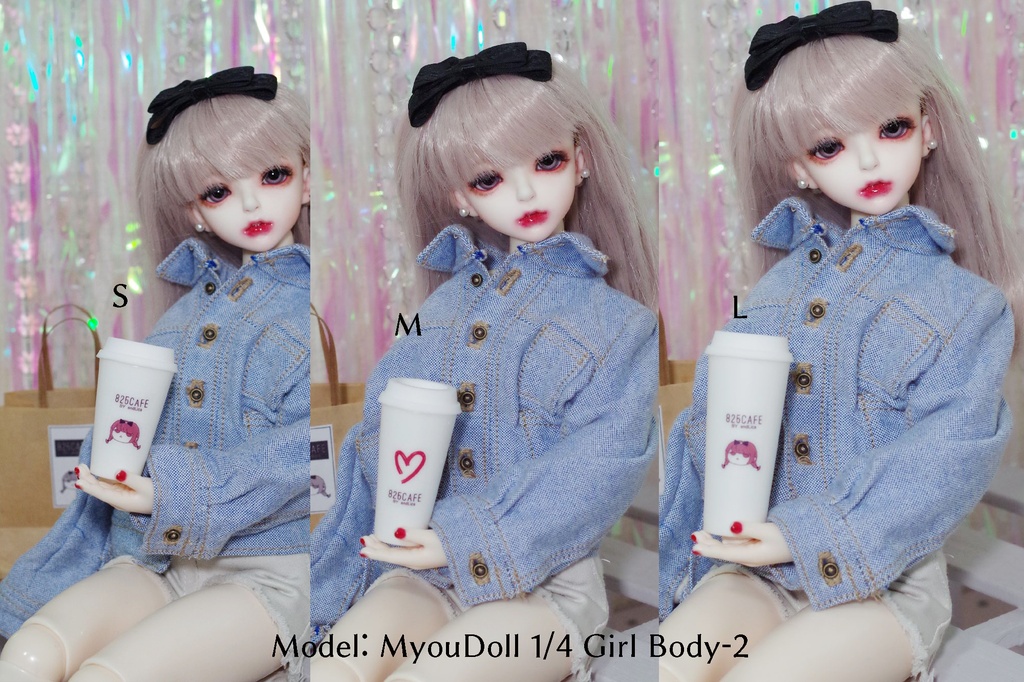 【テイクアウトカップ【ガール】  1/4～1/3サイズ】　コーヒーカップ　ドリンクカップ　タンブラー　フェイクフード　ドール用　ぬい用　ミニチュアフード　MDD　DD　撮影小物　40cmドール　50cmドール　60cmドール　70cmドール　75cmドール　MYOUDOLL　TelesthesiaDoll　BJD CROBI　Luts　SDM　SD　食品　模型　