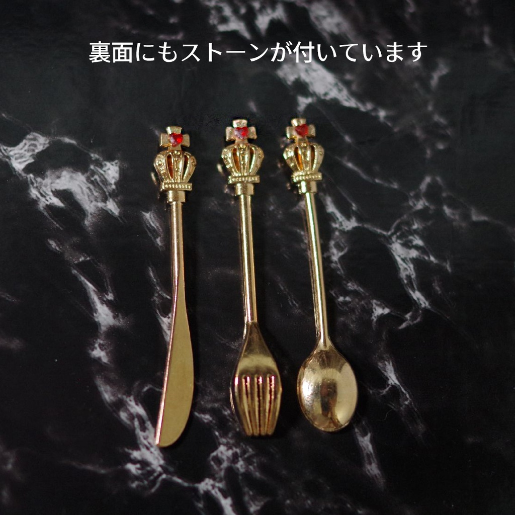 【カトラリーセット　ハートストーン　1/4～1/3サイズ】スプーン　フォーク　ナイフ　食器　フェイクフード　ドール用　ぬい用　ミニチュア　MDD　DD　撮影小物　40cmドール　50cmドール　60cmドール　70cmドール　75cmドール　MYOUDOLL　TelesthesiaDoll　BJD CROBI　Luts　SDM　SD　食品　模型