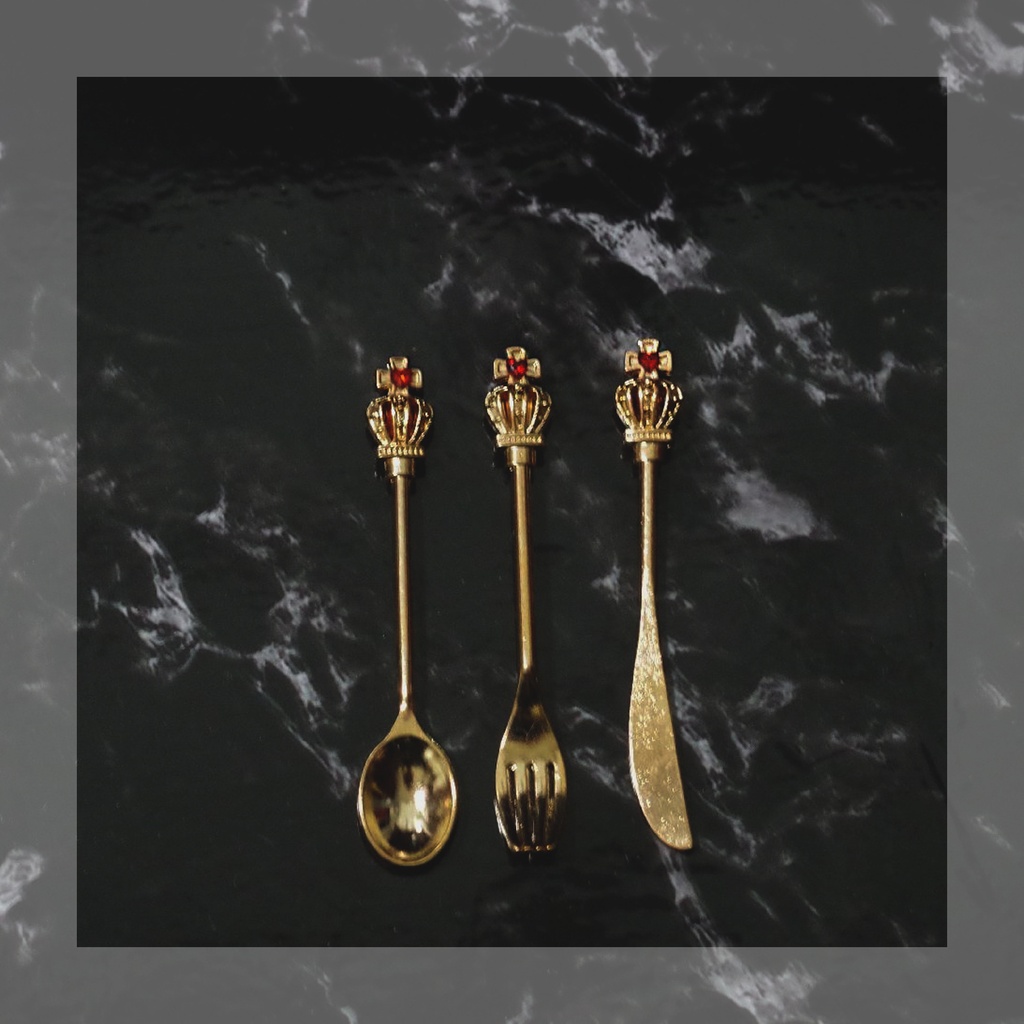 【カトラリーセット　ハートストーン　1/4～1/3サイズ】スプーン　フォーク　ナイフ　食器　フェイクフード　ドール用　ぬい用　ミニチュア　MDD　DD　撮影小物　40cmドール　50cmドール　60cmドール　70cmドール　75cmドール　MYOUDOLL　TelesthesiaDoll　BJD CROBI　Luts　SDM　SD　食品　模型