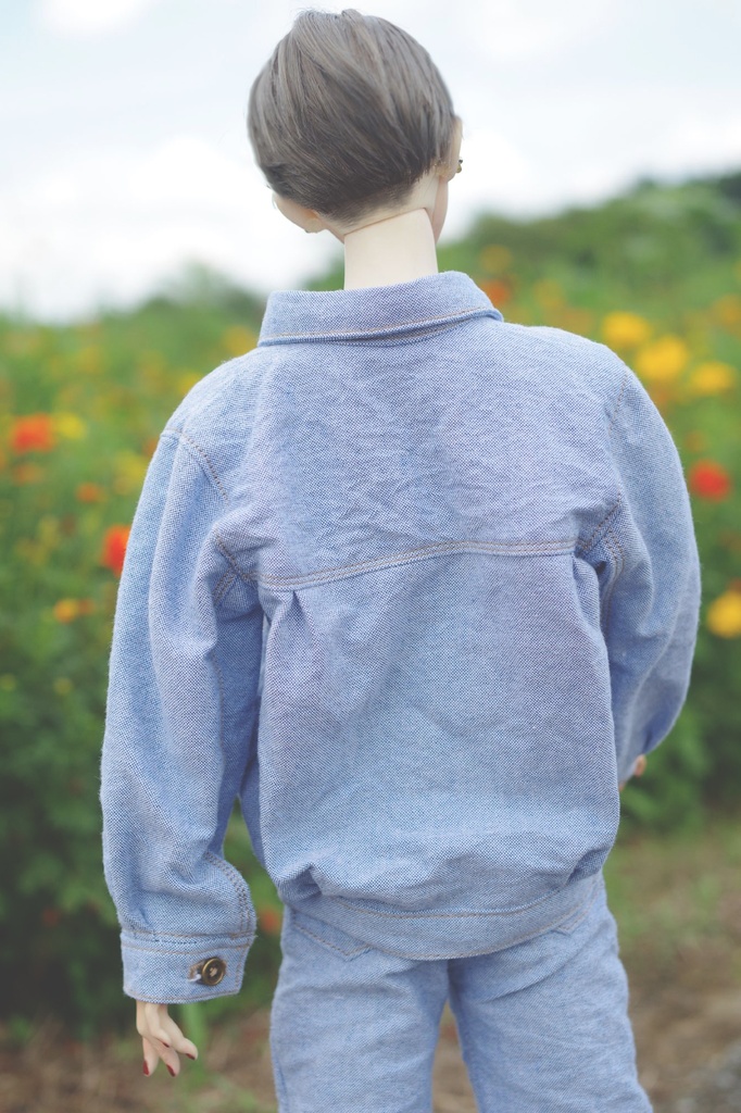 【デニムジャケット　40】ドール用　ドール服　ドール衣装　アウトフィット　40cmドール　MYOUDOLL　TelesthesiaDoll　BJD CROBI　Luts　MDD　DDP　SDM　ブルー　水色　ジーンズ　ダンガリー