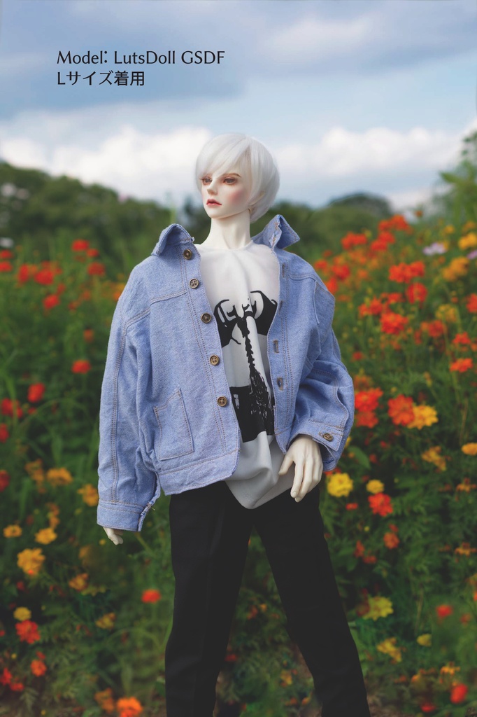 【デニムジャケット　70-75】ドール用　ドール服　ドール衣装　アウトフィット　70cmドール　75cmドール　MYOUDOLL　TelesthesiaDoll　BJD CROBI　Luts ID75　ブルー　水色　ジーンズ　ダンガリー