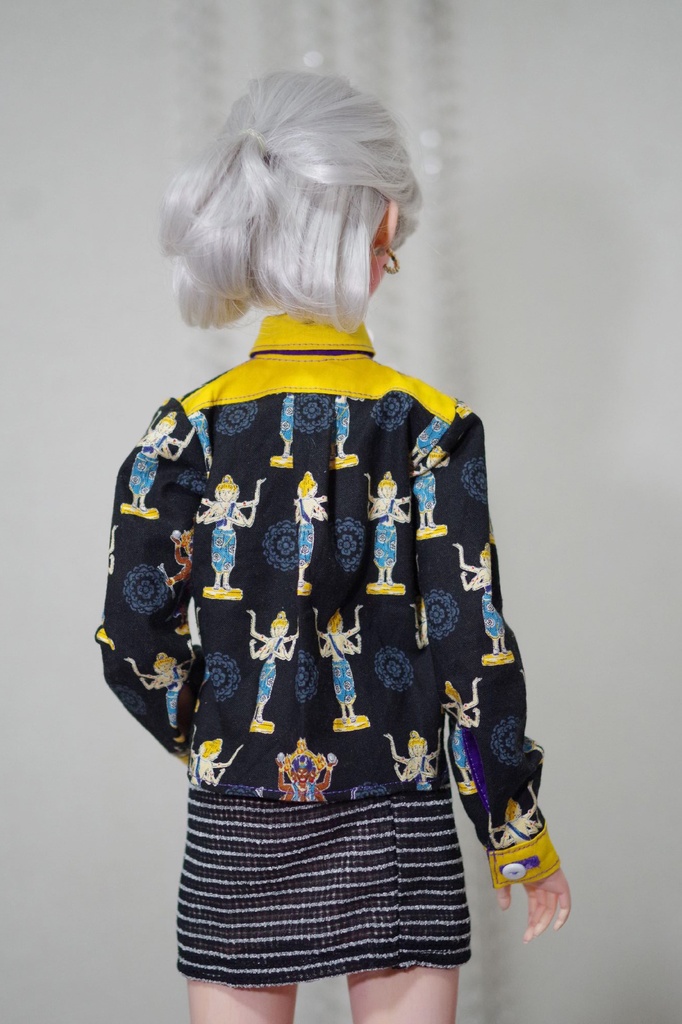 【阿修羅柄シャツ　50-60】ドール用　ドール服　ドール衣装　アウトフィット　50cmドール　60cmドール　MYOUDOLL　TelesthesiaDoll　BJD CROBI　Luts　DD　SD　SDGr　SD16　綿　コットン　柄シャツ　長袖　仏像　アシュラ