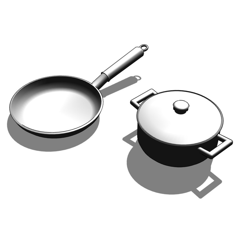 【イラスト・漫画】調理器具 3D素材 鍋 フライパン