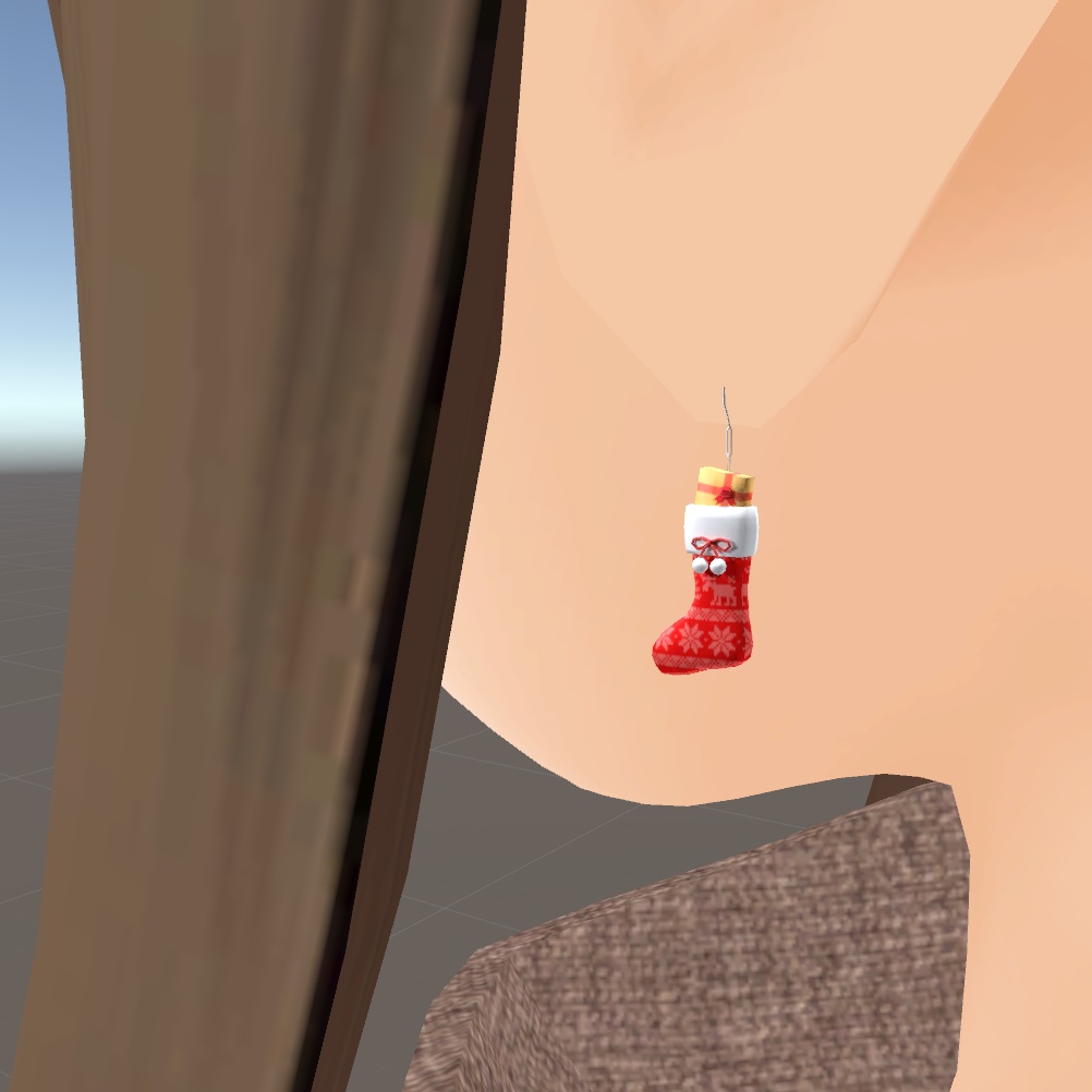 無料有り【クリスマスくつしたピアス & ブローチ】 VRChat スキニング済み3Dモデル アクセサリ