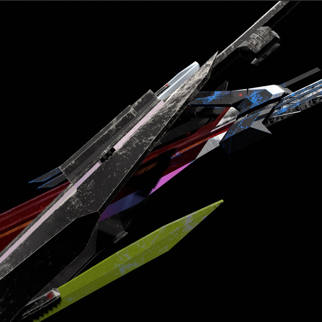 【武器】変形アニメーション付き双刃剣 AnHuSTS -アンハスツ- VRChat想定 カラバリ豊富 刀 双剣 3Dモデル