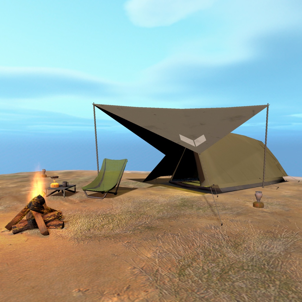 【ソロキャンセット】Quest対応 そのままアップロード出来るワールドシーン付き VRChat想定ソロキャンプセット
