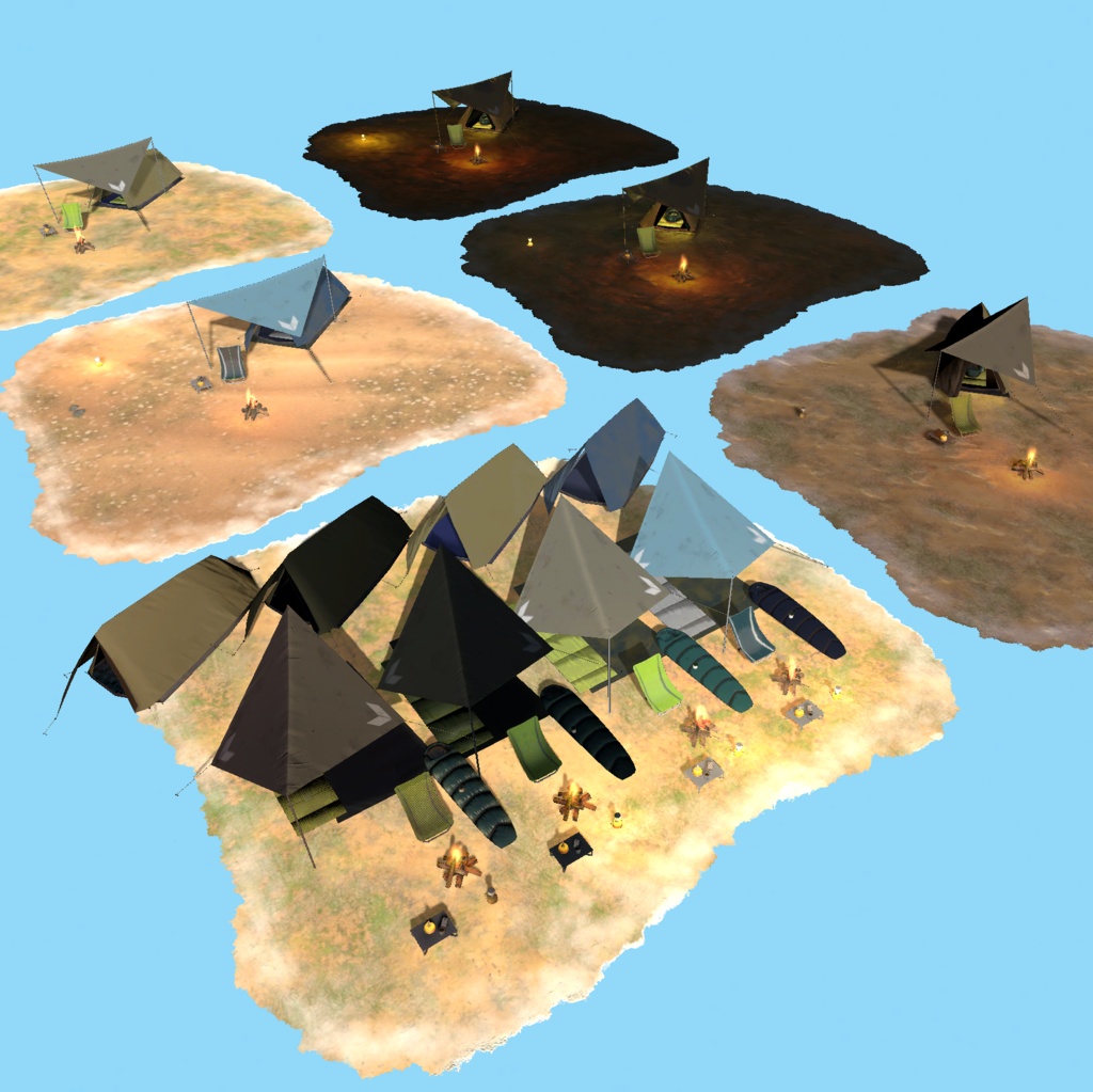 【ソロキャンセット】Quest対応 そのままアップロード出来るワールドシーン付き VRChat想定ソロキャンプセット