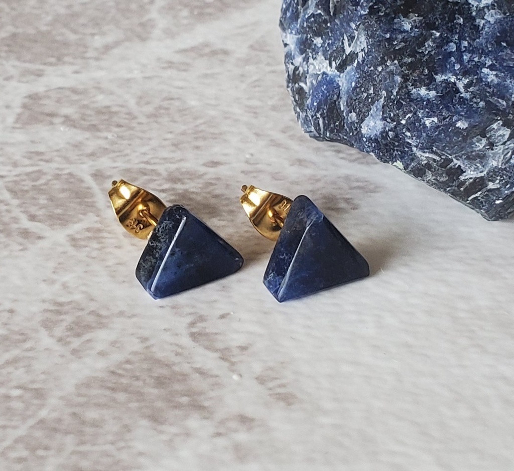 ※展示※【本気で考えた夢女のためのイメージピアス】Ver.Triangle【ソーダライト 原石使用】【訳有り】