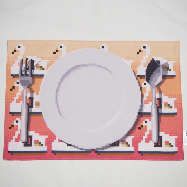 スワンボート(皿の絵つき・2色展開)ランチョンマット・ドット絵