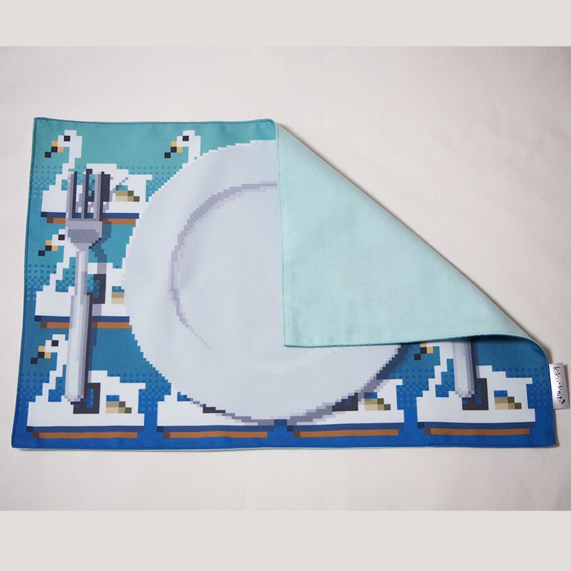 スワンボート(皿の絵つき・2色展開)ランチョンマット・ドット絵