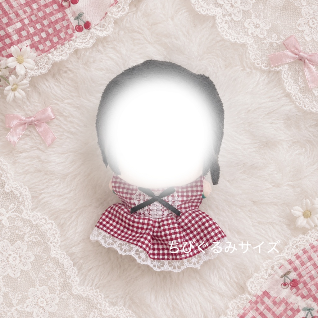 赤ギンガムチェックのワンピース │ ちびぐるみ ぬい服