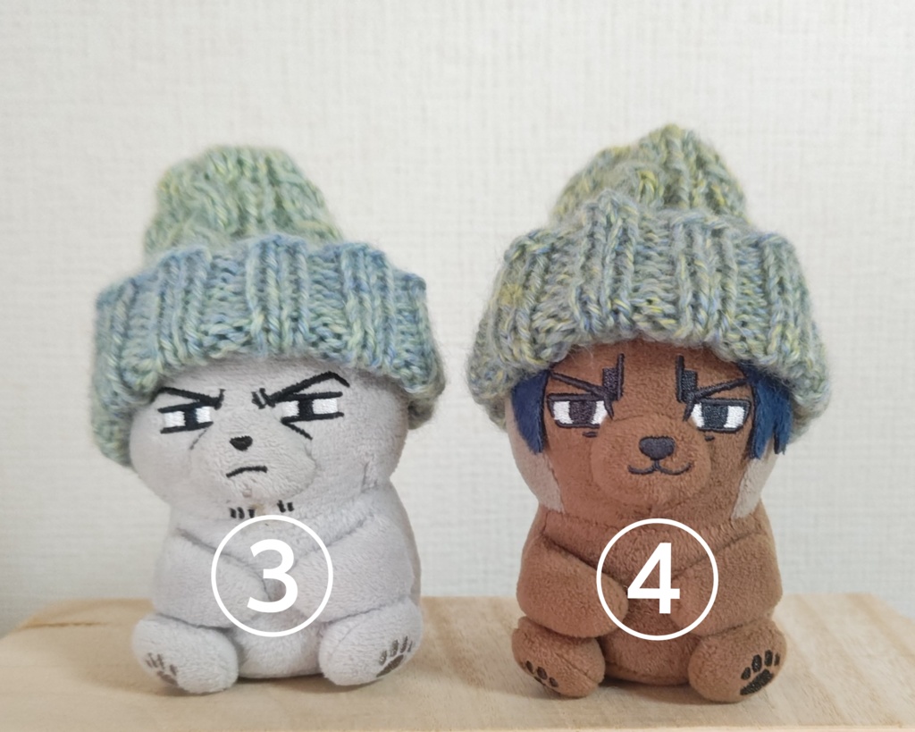 ぬいちゃん用ニット帽水色〜緑系③④（１個）