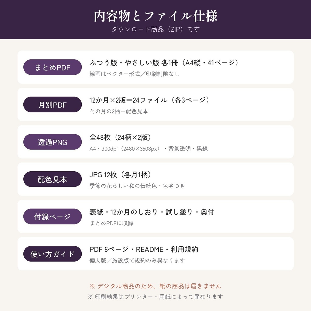 和柄マンダラぬりえ 季節の花 12か月|大人の塗り絵 24柄・ふつう版/やさしい版(PDF・透過PNG)