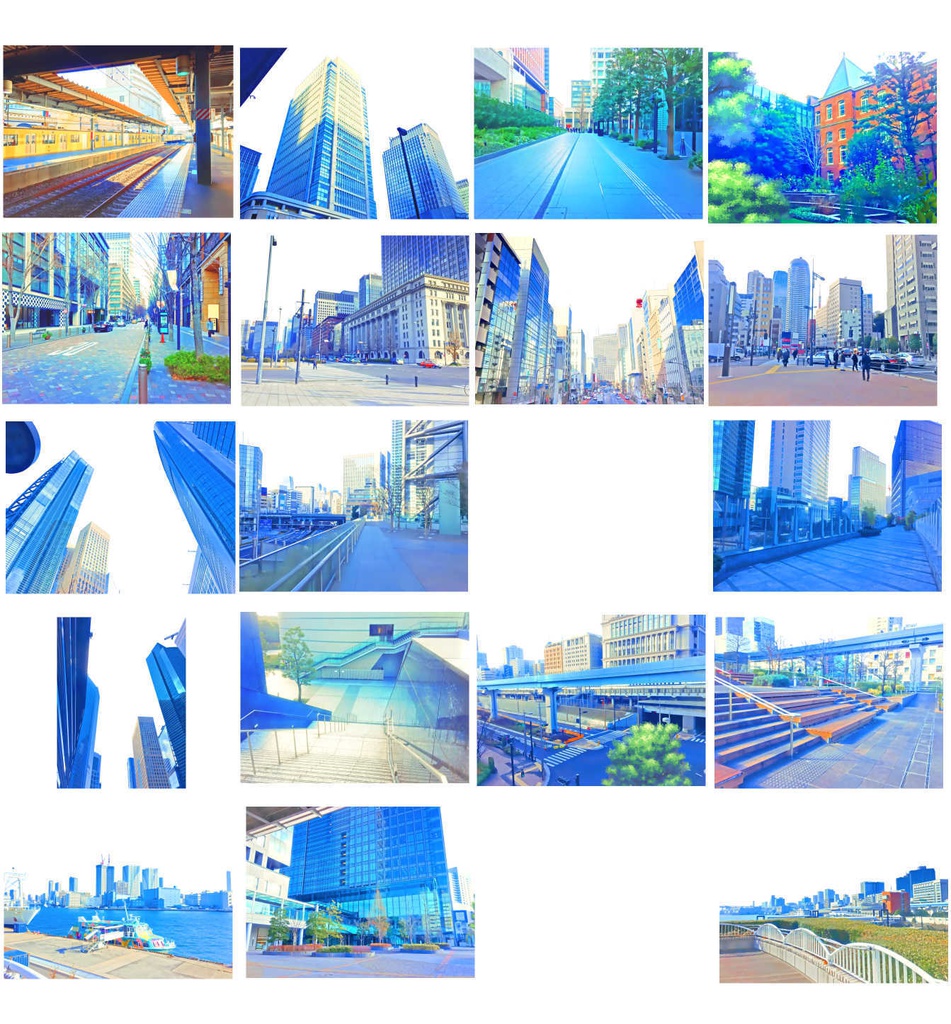 イラスト風&水彩風背景素材集 都会の背景シリーズA