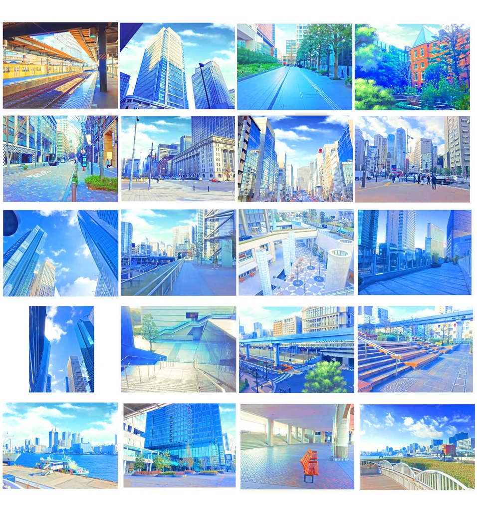 イラスト風 水彩風背景素材集 都会の背景シリーズａ Yakumoreo Booth