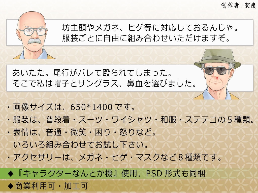【立ち絵素材】オリジナルキャラクターのおじさん(無料)