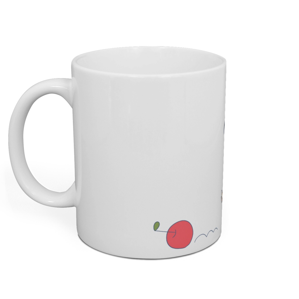 ゆるい男の子が転がったリンゴ追いかけてるマグカップ
