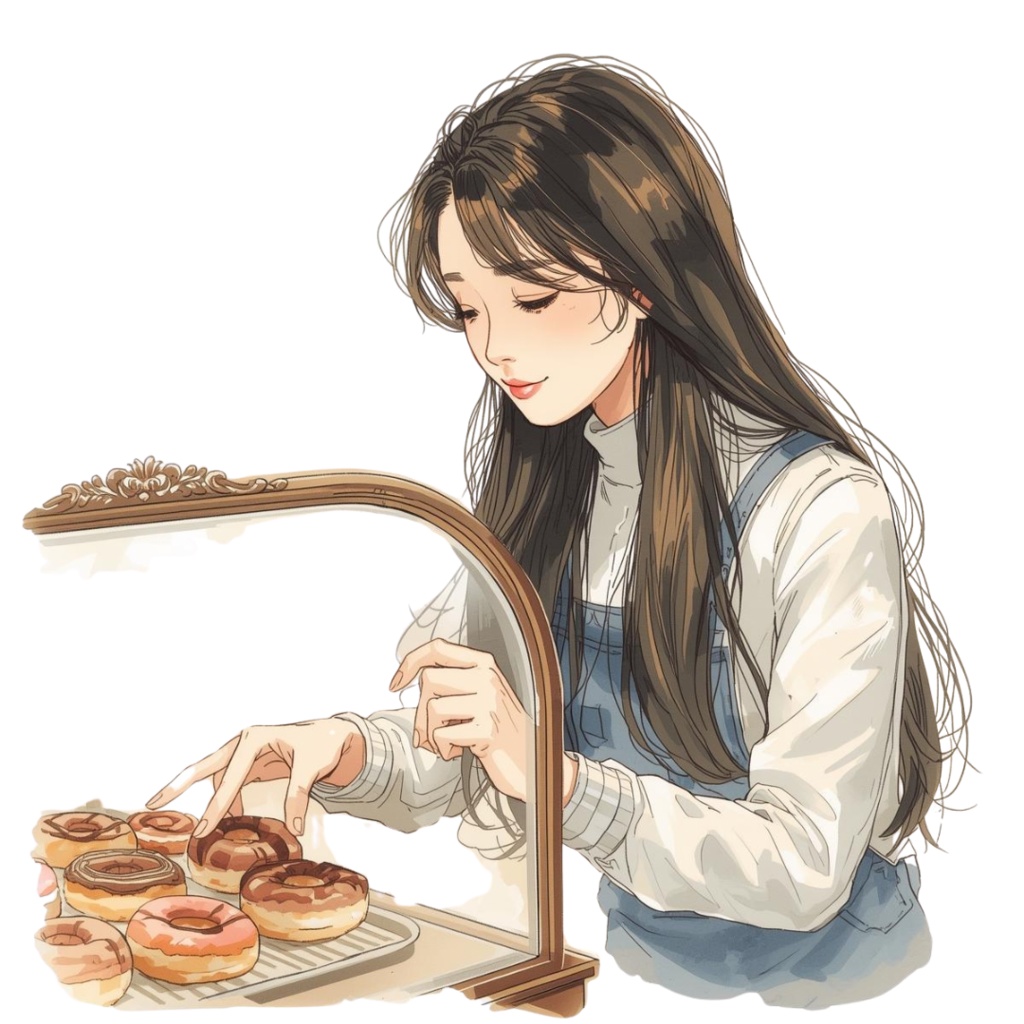 【淡色カフェシリーズ】水彩アンティーク風カフェ×女の子クリップアートセット(全9種)¦PNG背景透過