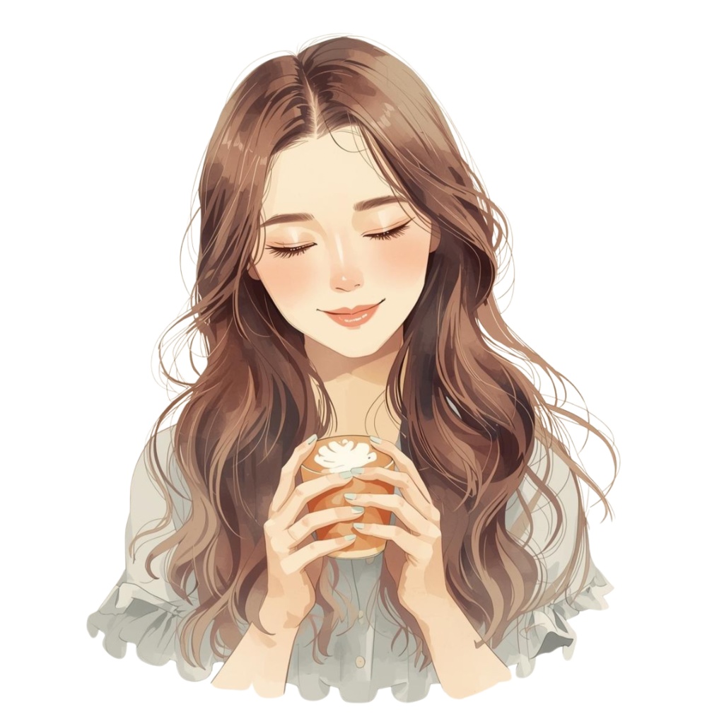 【淡色カフェシリーズ】水彩アンティーク風カフェ×女の子クリップアートセット(全9種)¦PNG背景透過