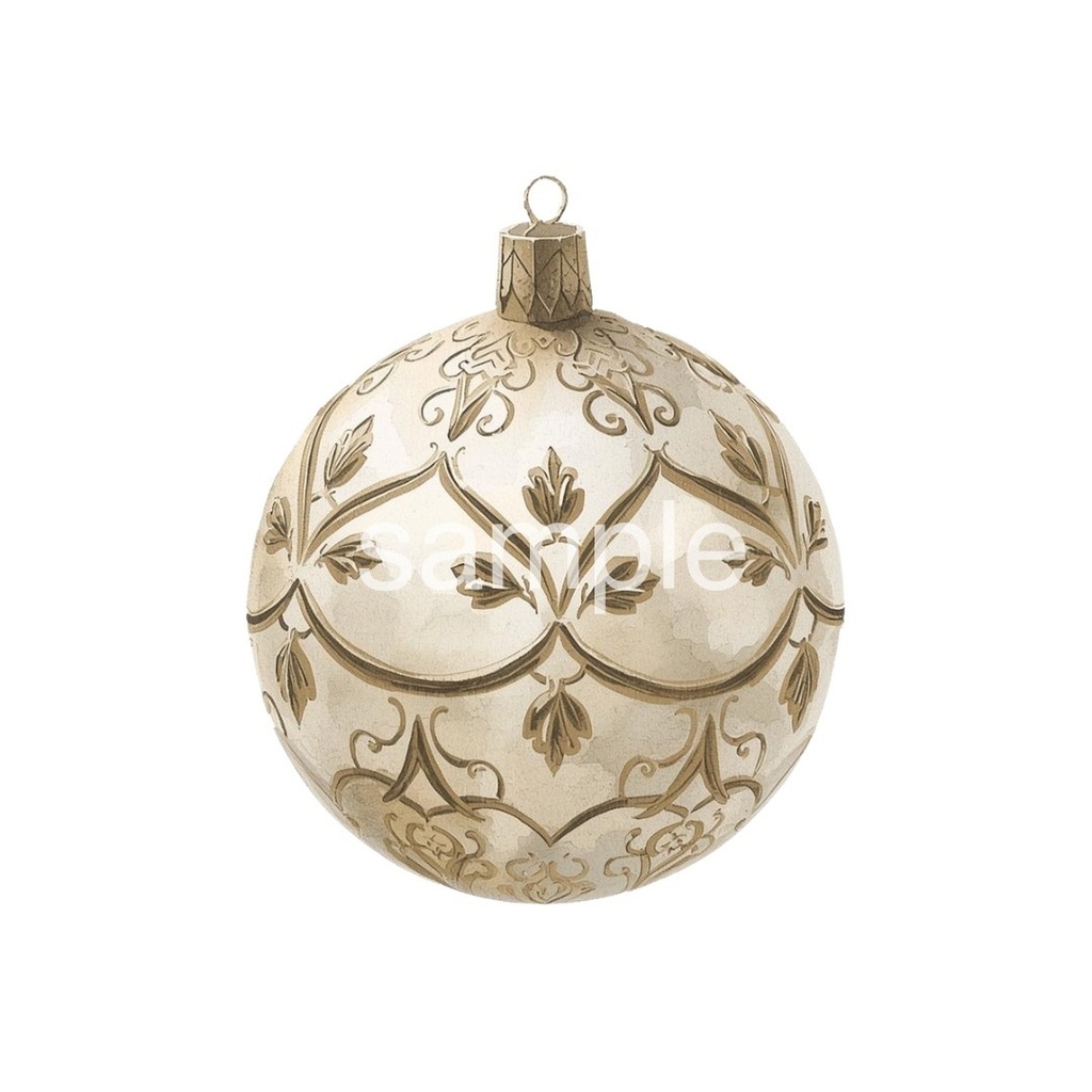 【淡色 クリスマスシリーズ】水彩アンティーク風クリスマスツリー&オーナメント(全7種)¦PNG背景透過