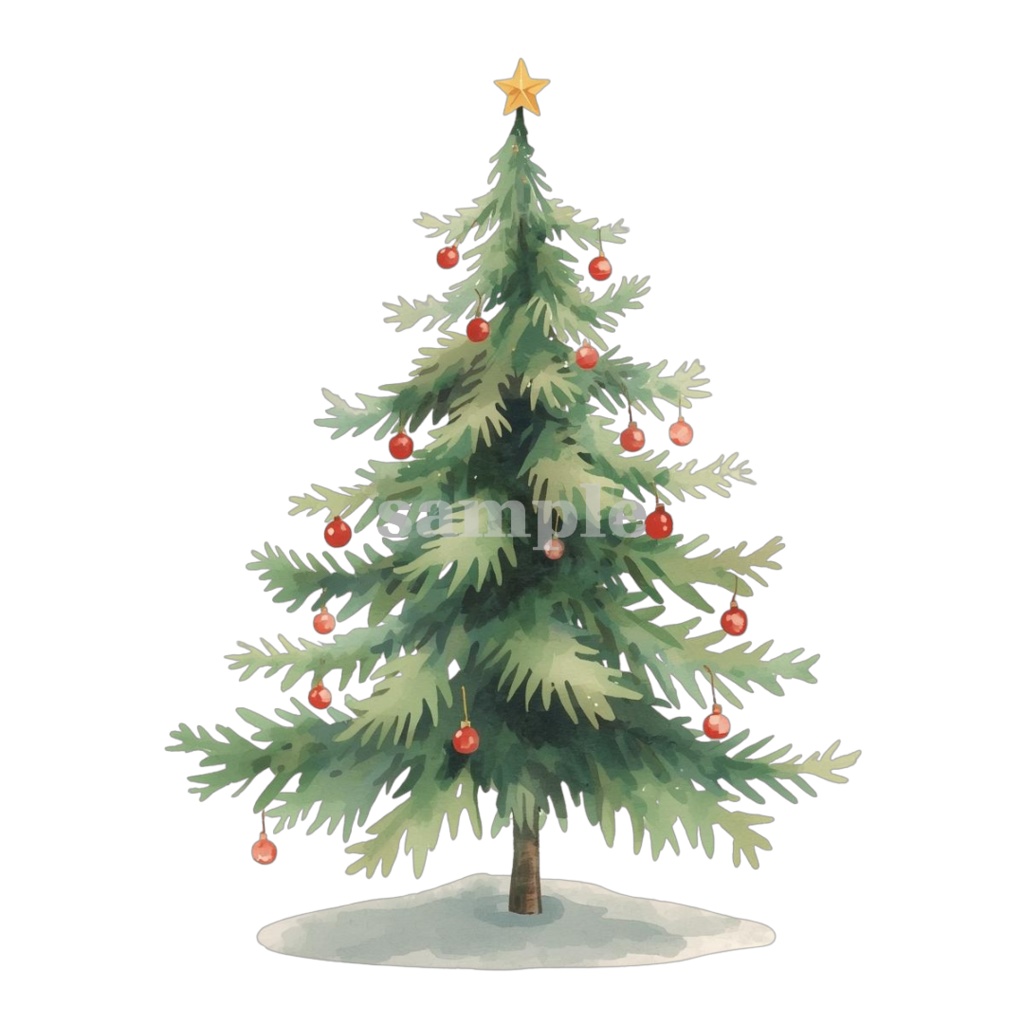【淡色 クリスマスシリーズ】水彩アンティーク風クリスマスツリー クリップアートセット(全8種)¦PNG背景透過