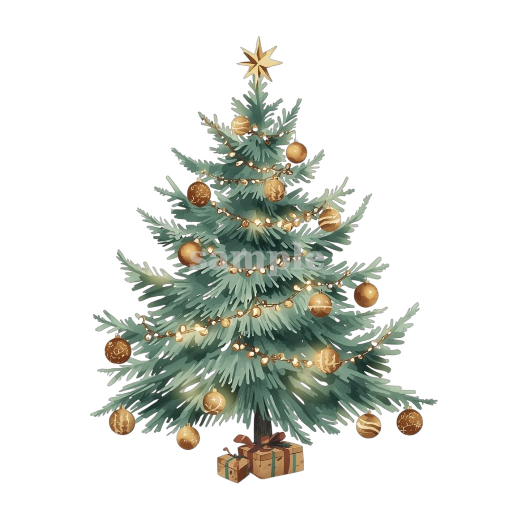 【淡色 クリスマスシリーズ】水彩アンティーク風クリスマスツリー クリップアートセット(全8種)¦PNG背景透過