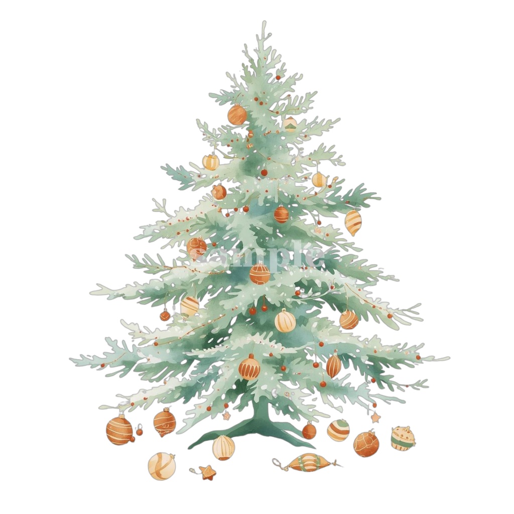 【淡色 クリスマスシリーズ】水彩アンティーク風クリスマスツリー クリップアートセット(全8種)¦PNG背景透過