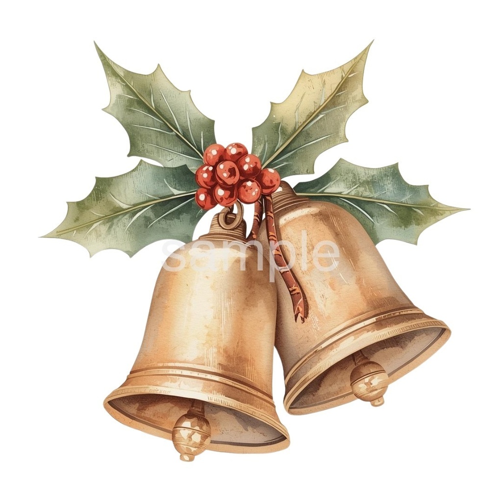 【淡色 クリスマスシリーズ】水彩アンティーク風クリスマス小物クリップアート(全10種)¦PNG背景透過