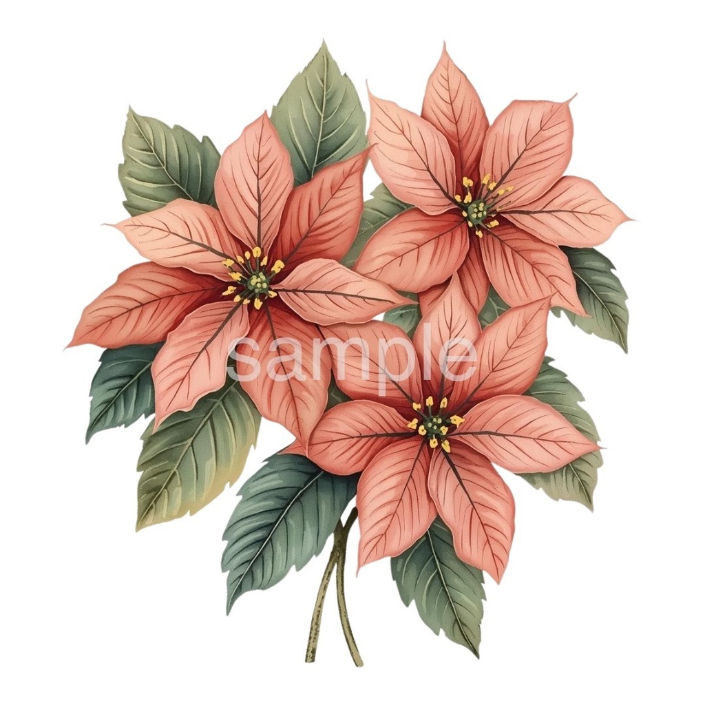 【淡色 クリスマスシリーズ】水彩アンティーク風クリスマス小物クリップアート(全10種)¦PNG背景透過