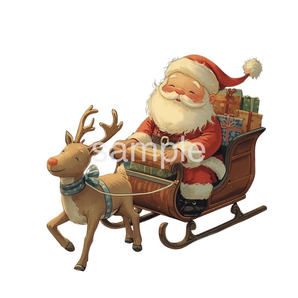 【淡色 クリスマスシリーズ】やさしい水彩のサンタ&トナカイとクリスマスギフトボックス(全9種)¦PNG背景透過