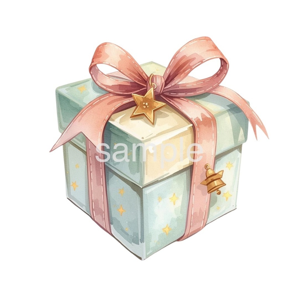 【淡色 クリスマスシリーズ】やさしい水彩のサンタ&トナカイとクリスマスギフトボックス(全9種)¦PNG背景透過