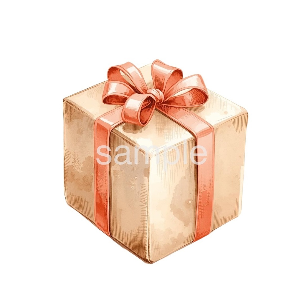 【淡色 クリスマスシリーズ】やさしい水彩のサンタ&トナカイとクリスマスギフトボックス(全9種)¦PNG背景透過