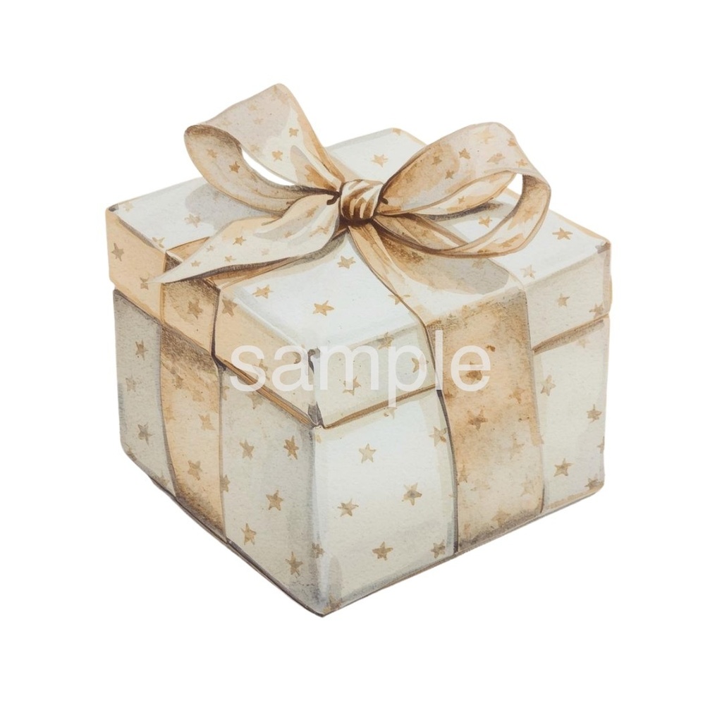 【淡色 クリスマスシリーズ】やさしい水彩のサンタ&トナカイとクリスマスギフトボックス(全9種)¦PNG背景透過