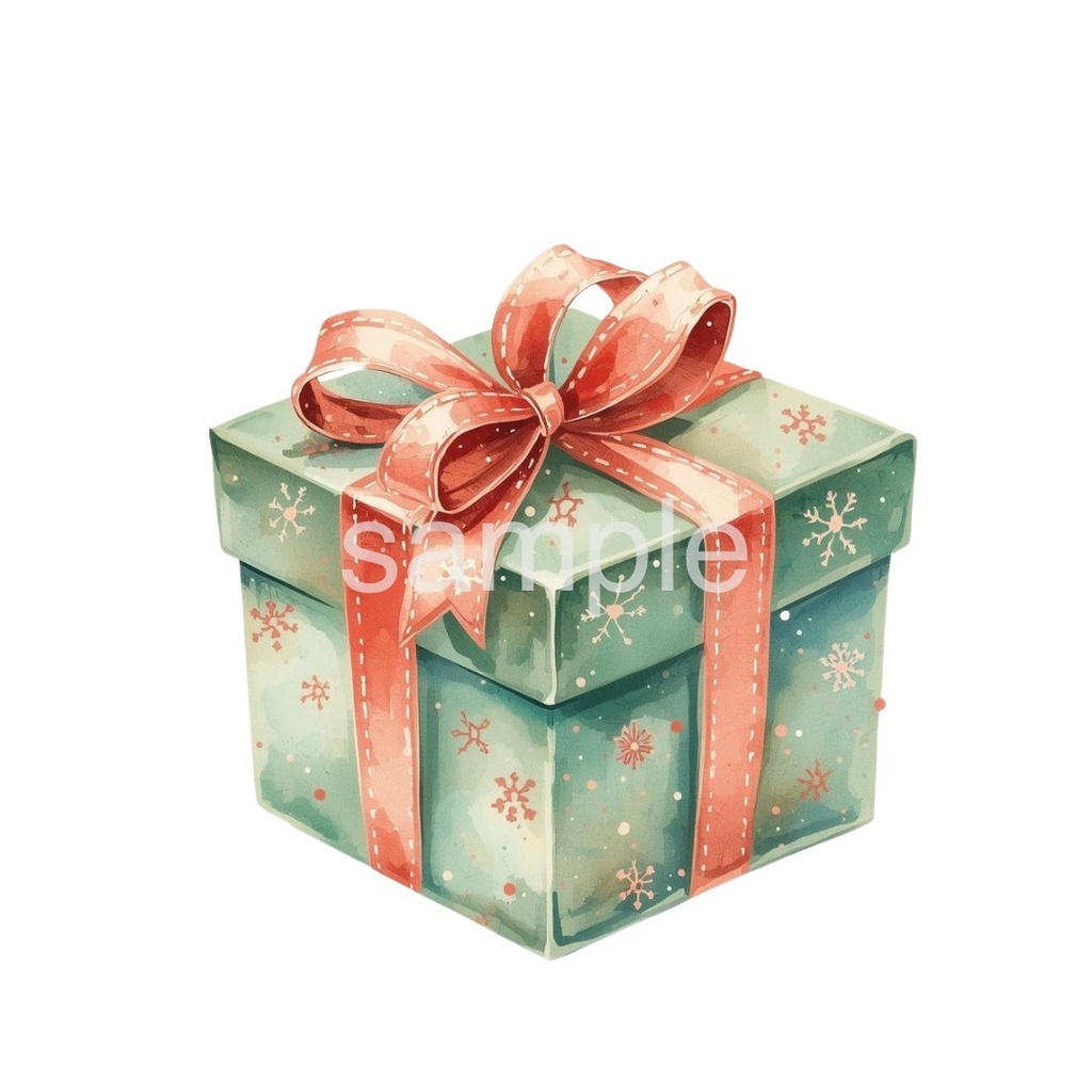 【淡色 クリスマスシリーズ】やさしい水彩のサンタ&トナカイとクリスマスギフトボックス(全9種)¦PNG背景透過