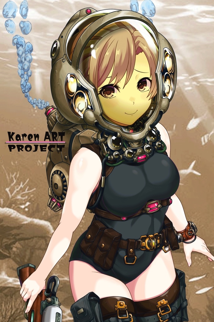 カレンちゃんとスキューバーダイビング(レトロなダイビング装備・見下ろしアングル編)