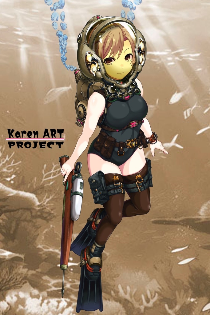 カレンちゃんとスキューバーダイビング(レトロなダイビング装備・見下ろしアングル編)