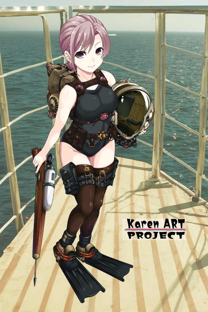 カレンちゃんとスキューバーダイビング(レトロなダイビング装備・見下ろしアングル編)