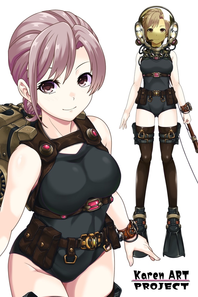 カレンちゃんとスキューバーダイビング(レトロなダイビング装備・見下ろしアングル編)