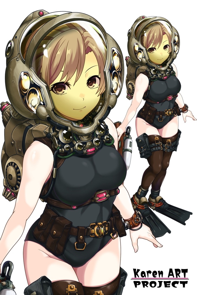 カレンちゃんとスキューバーダイビング(レトロなダイビング装備・見下ろしアングル編)